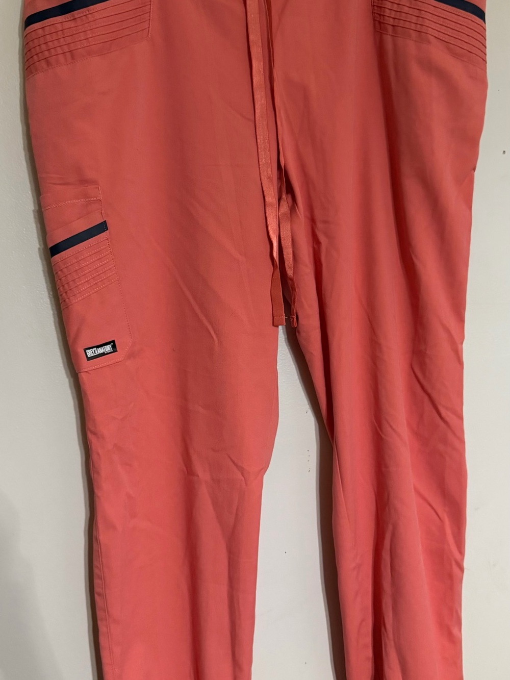 Grey's Anatomy Coral Cargo Scrub Pants with Navy Accent